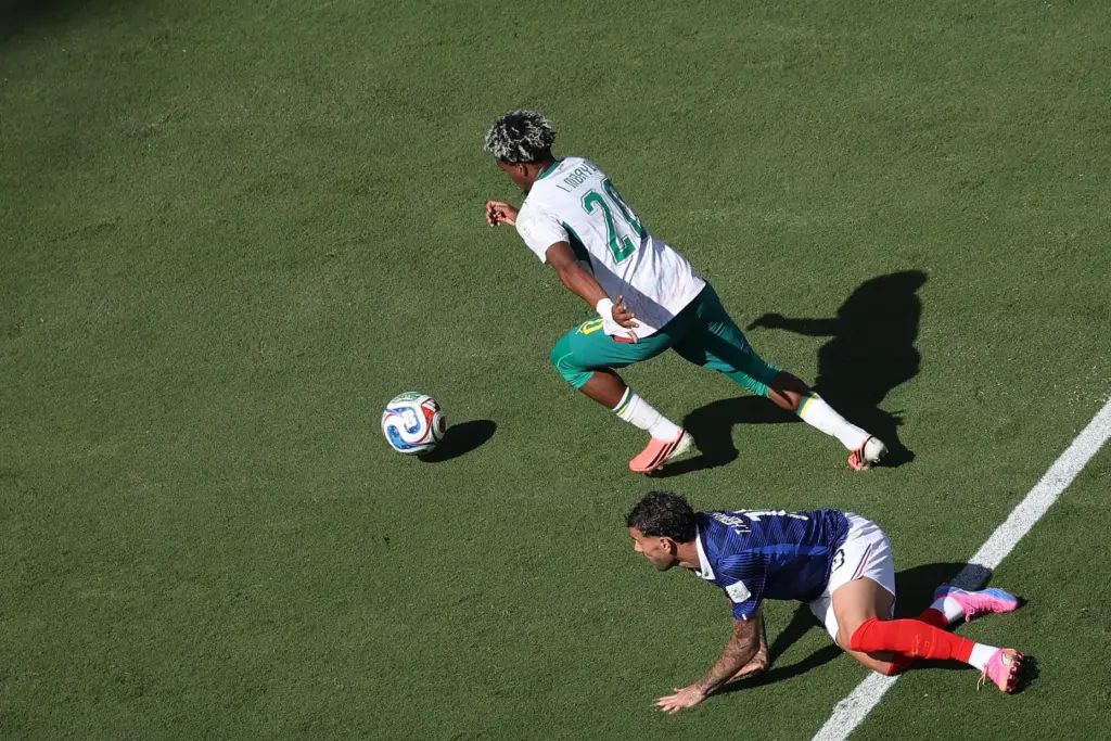 Senegal's Ibrahim Mbaye moves to score a goal during the World Cup.