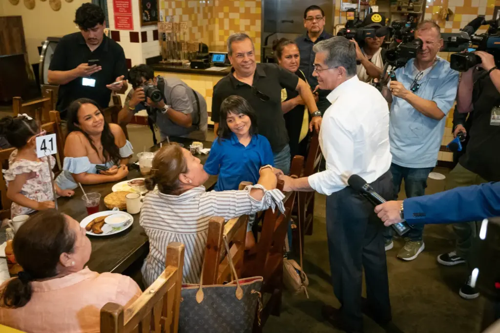 Democratic gubernatorial candidate Xavier Becerra meets voters at Mercado La...