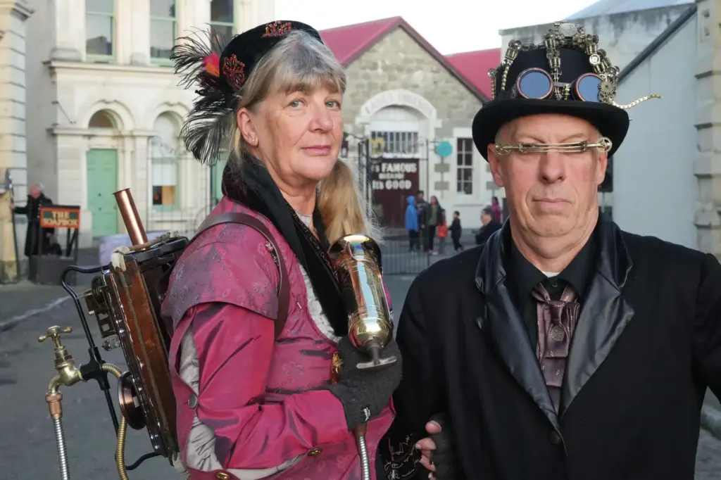 Steampunk NZ Festival attendees Juliet Thorn and Greg Thorn, dressed...