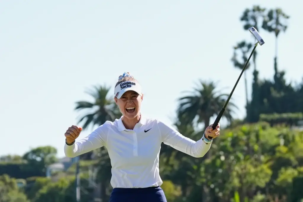 Nelly Korda reacts after winning the U.S. Women’s Open golf...
