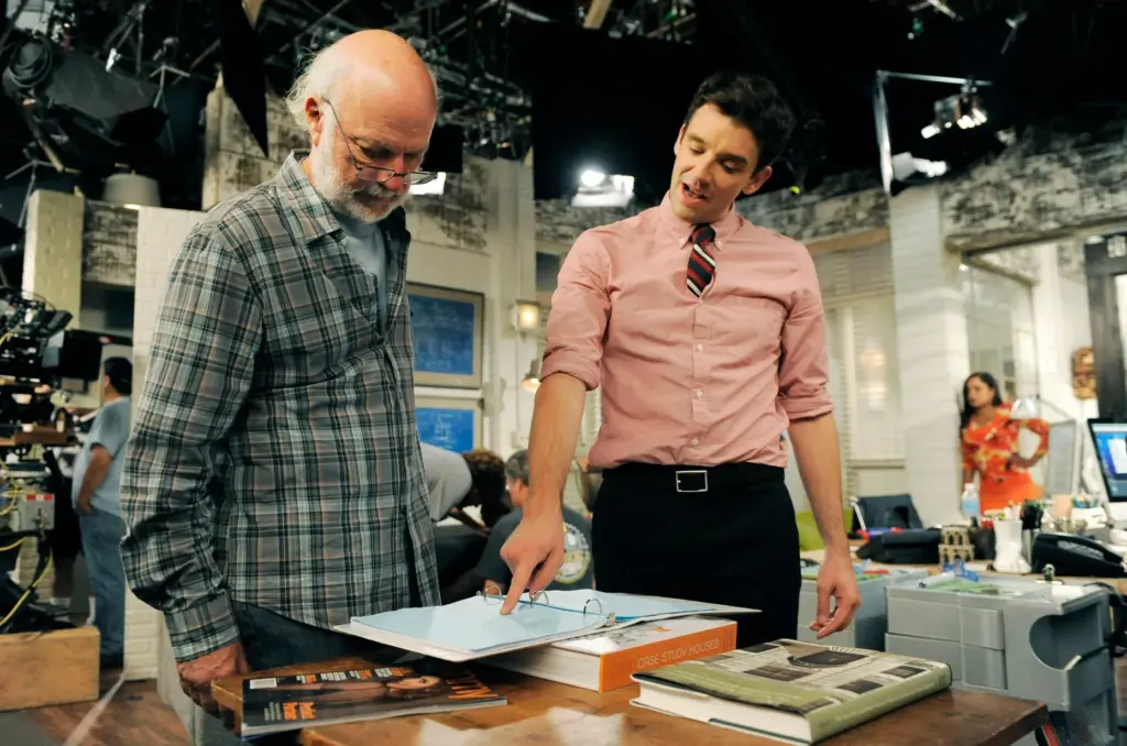James Burrows, left, director of the television series “Partners,” goes...