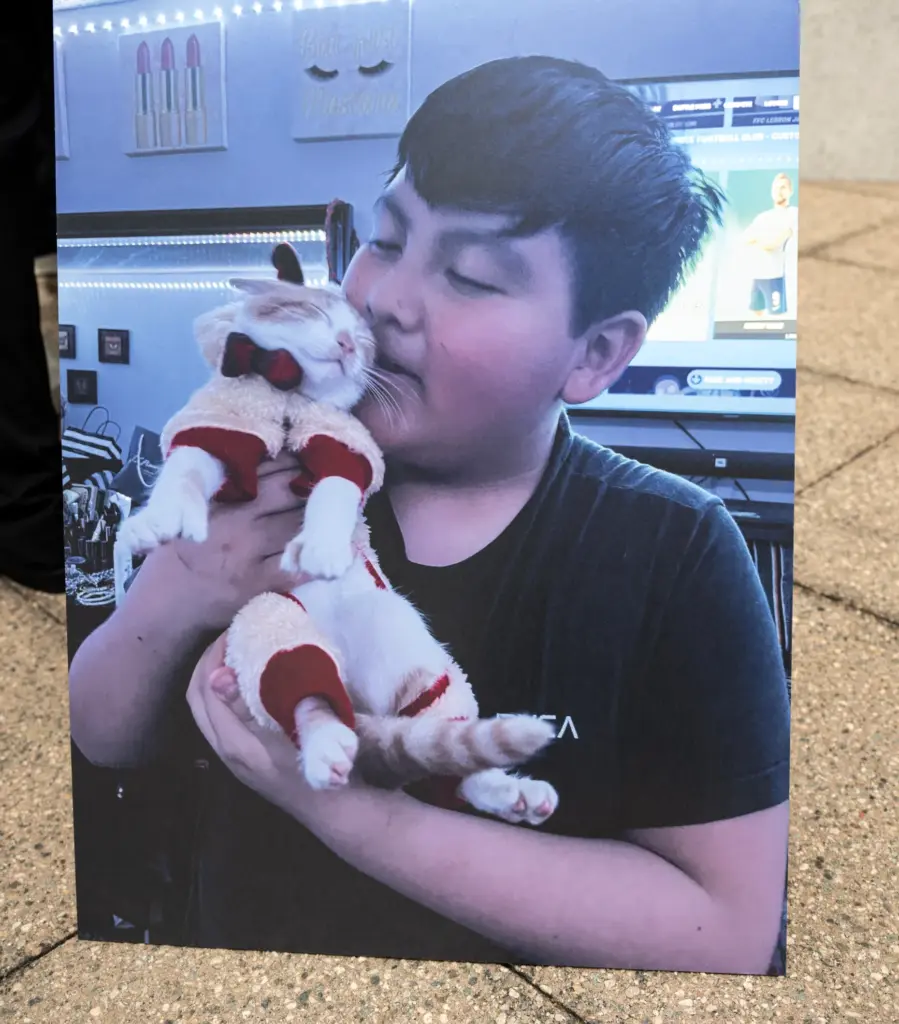 A photo of Jaden Michaca is displayed during the press conference. (Photo by Mindy Schauer, Orange County Register/SCNG)