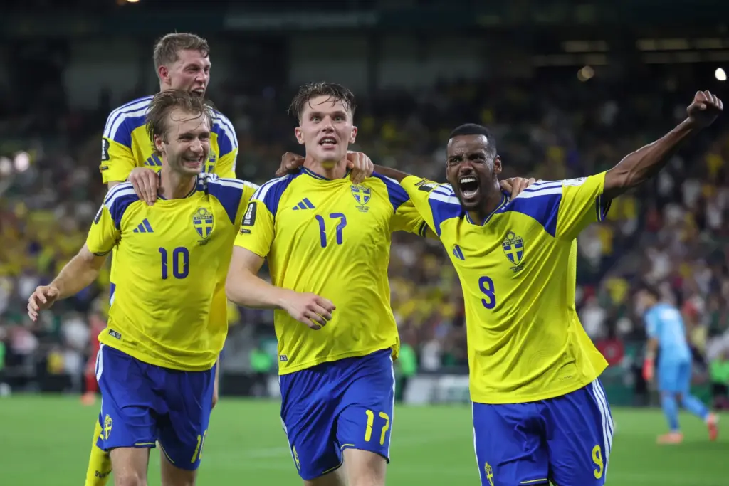 Sweden’s Alexander Bernhardsson, Sweden’s Benjamin Nygren (10) and Sweden’s Alexander...