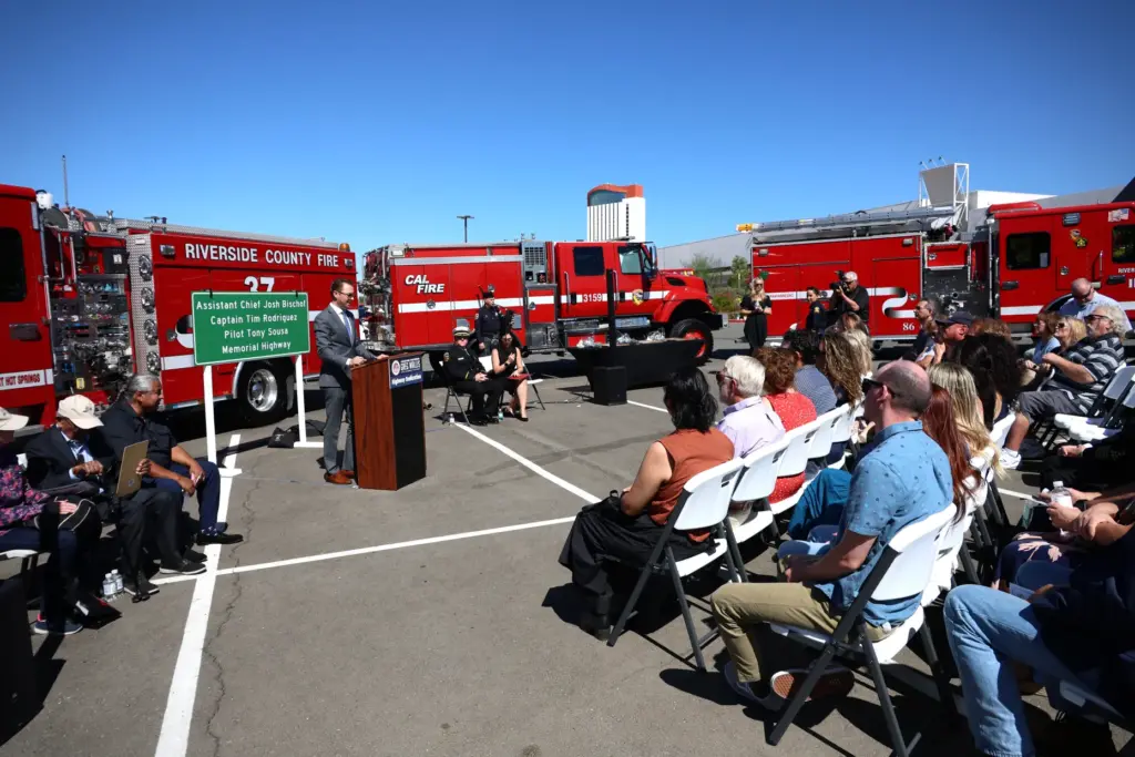 Assemblymember Greg Wallis addresses the families of Cal Fire Assistant...