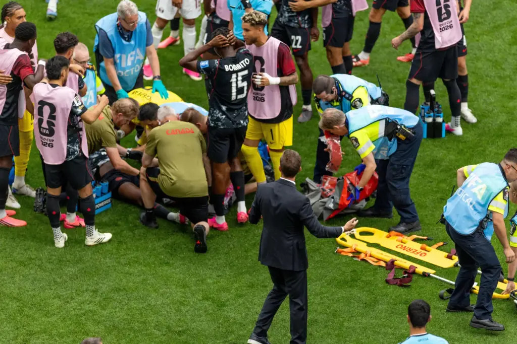 Canada’s manager Jesse Marsch reacts to an injury of Ismaeil...