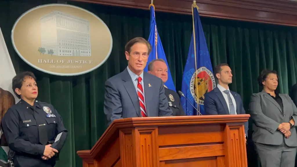 Los Angeles County District Attorney Nathan Hochman announces charges against...