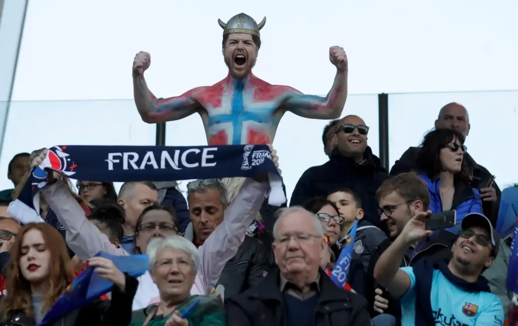A Norwegian fan reacts ahead of the Women's World Cup Group A soccer match.