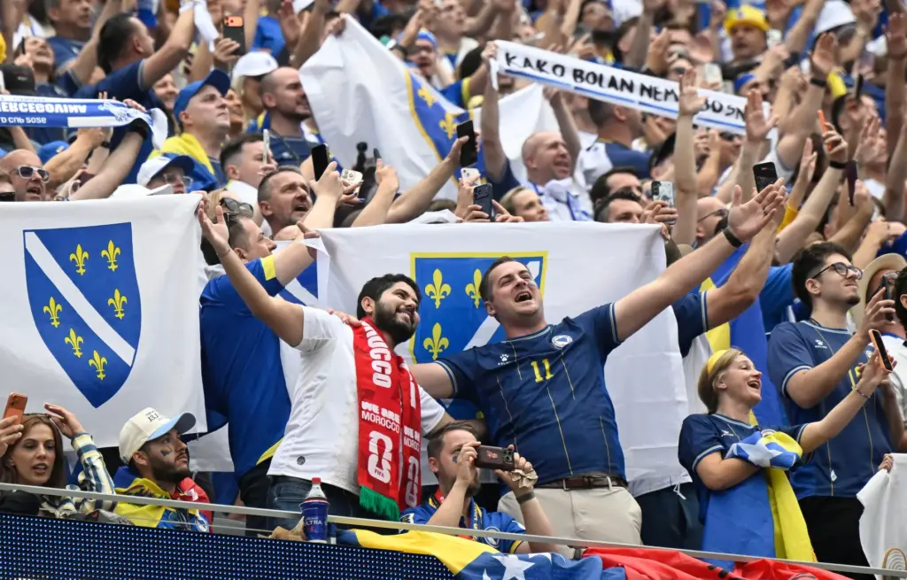Bosnia-Herzegovina fans cheer during pregame activities prior to playing Switzerland...