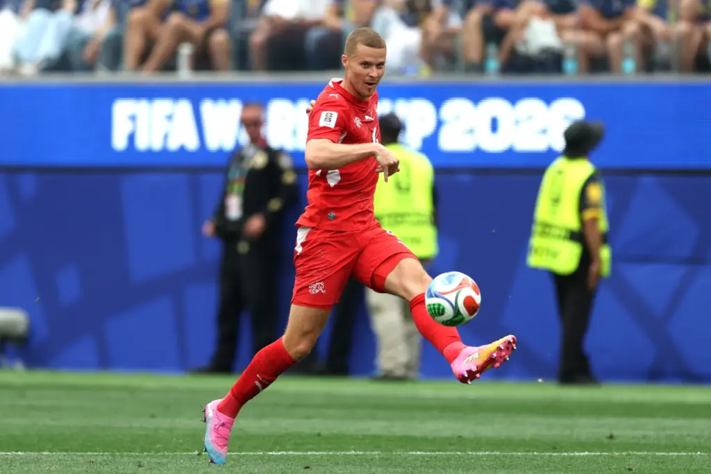 Switzerland defender Nico Elvedi (4) recovers the ball against Bosnia...
