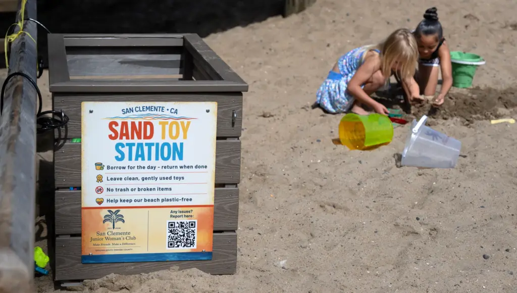 A Sand Toy Station near San Clemente Pier on Wednesday,...