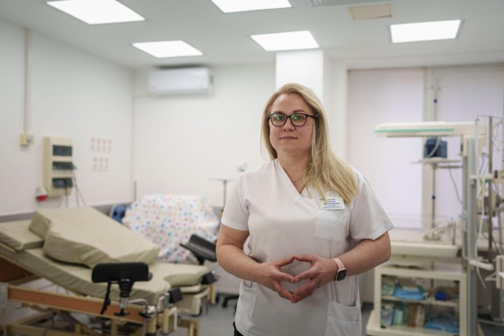 Dr. Nataliia Bohuslavska, head of the neonatal unit, poses for...