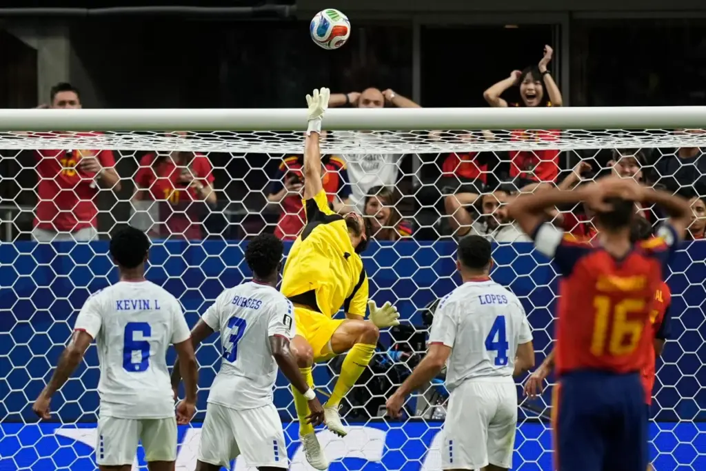 Cape Verde goalkeeper Vozinha (1) makes a save during the...