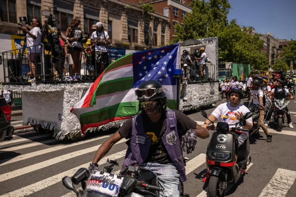 FILE – People on motorcycles participate in the 31st annual...