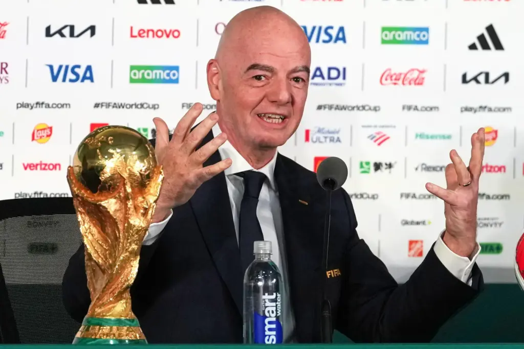 FIFA President Gianni Infantino speaks during a news conference at...
