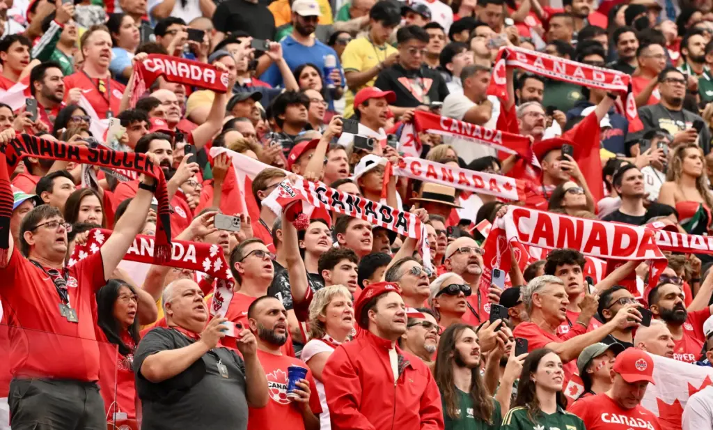Canadian fans cheer prior to a FIFA World Cup 2026...