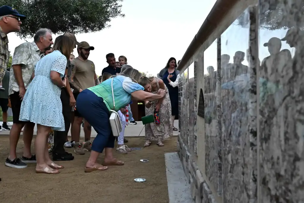 People view a new veterans monument in Rancho Santa Margarita,...