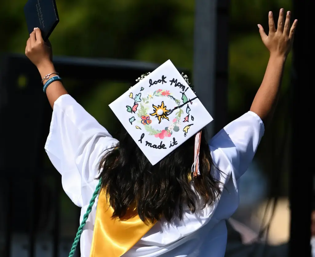 Huntington Beach High School graduates show their creativity by decorating...
