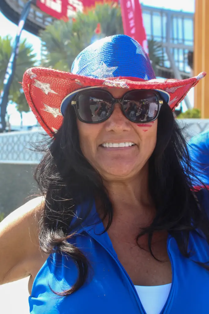 Palmdale resident Gina Hutchison wearing a cowboy hat on her...