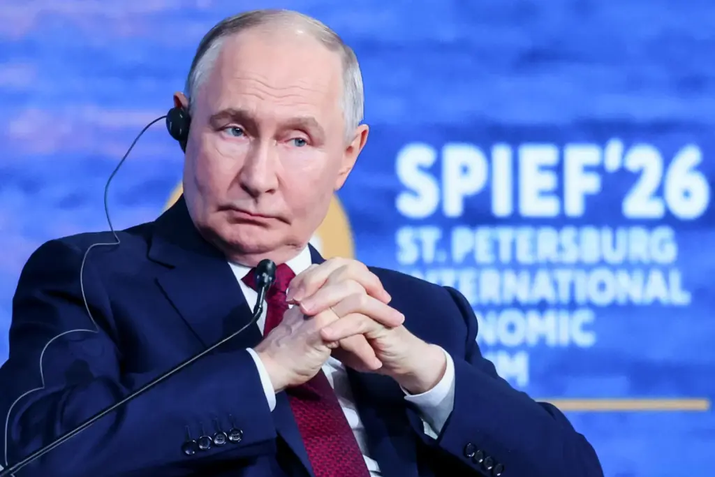Russian President Vladimir Putin attends a plenary session.
