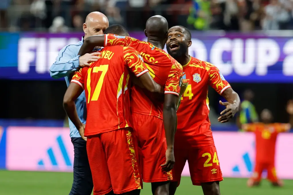 Congo’s Cedric Bakambu (17), Yoane Wissa (20) and Gedeon Kalulu...