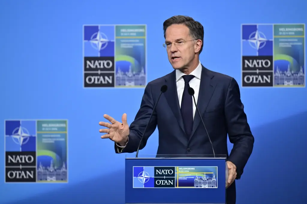 NATO Secretary General Mark Rutte holds a news conference.