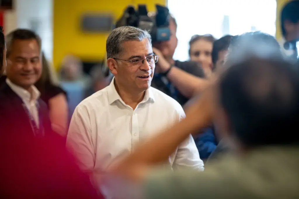 Democratic gubernatorial candidate Xavier Becerra meets voters at Mercado La...