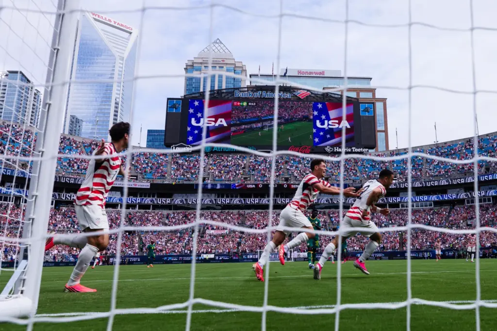 United States defender Sergino Dest (2) celebrates after a goal...