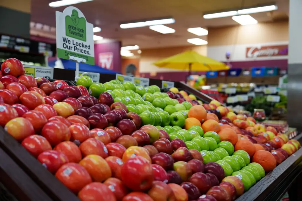 Apples are displayed in the produce section at Gerrity's.