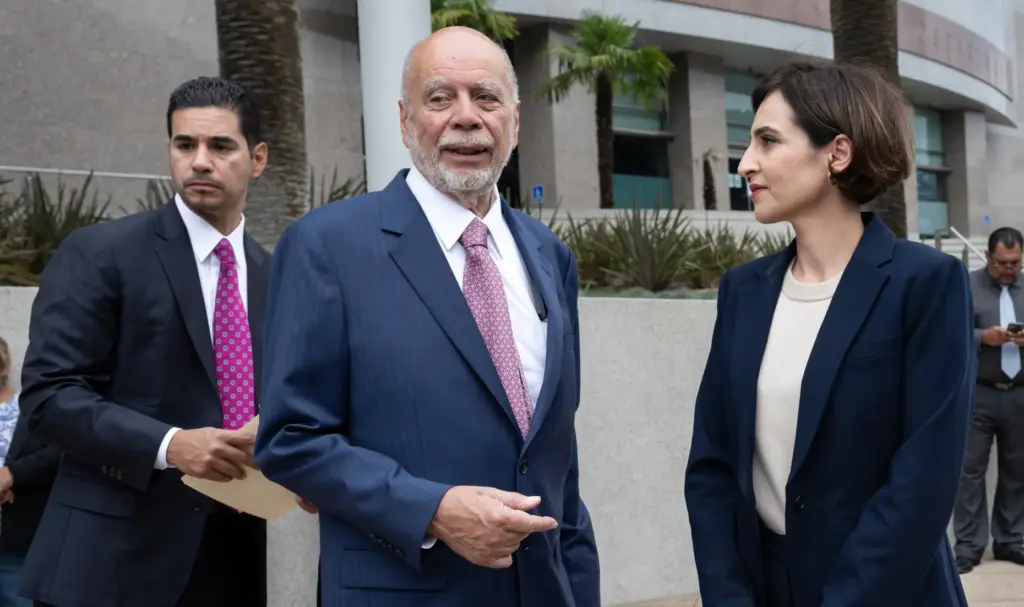 Attorneys Michael Carrillo, left, Luis Carrillo, and Dominique Boubion at the press conference. (Photo by Mindy Schauer, Orange County Register/SCNG)