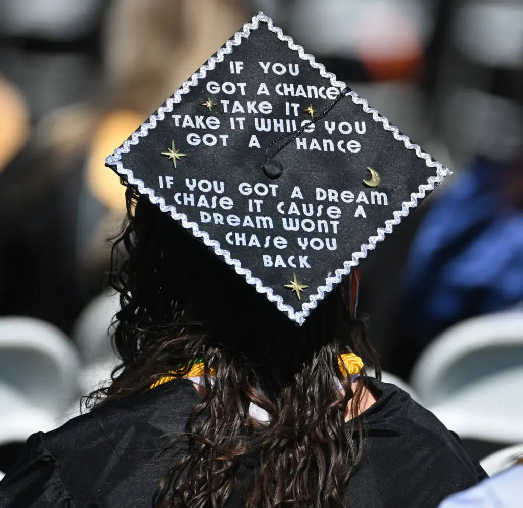 Huntington Beach High School graduates show their creativity by decorating...