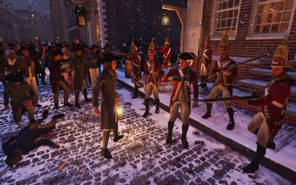 A rendering of a scene from the 1770 Boston Massacre...