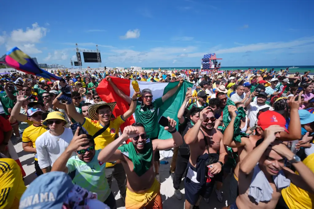 Mexico fans cheer after their their side scored their first...