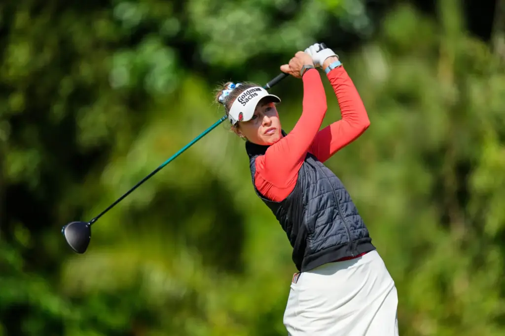 Nelly Korda hits of the 13th tee during the third...