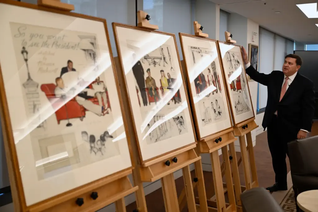 Stewart McLaurin displays a newly acquired suite of four Norman Rockwell paintings.