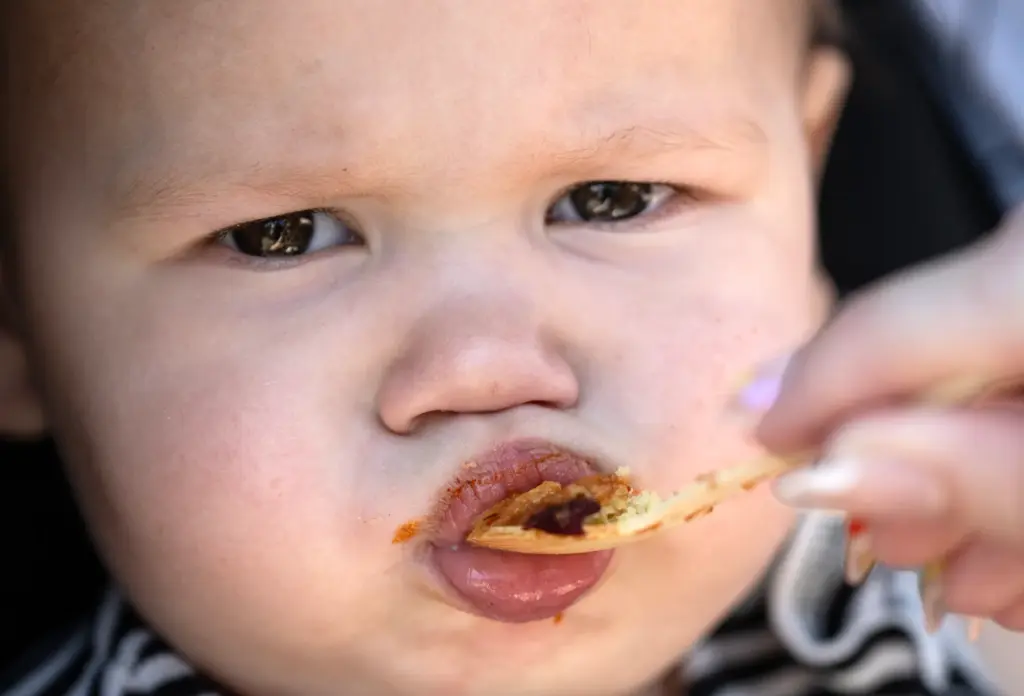 One-year-old Ellie Herbert, puckers up for a taste of “Straight...