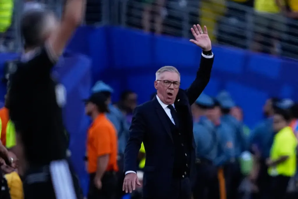 Brazil head coach Carlo Ancelotti reacts during the World Cup...