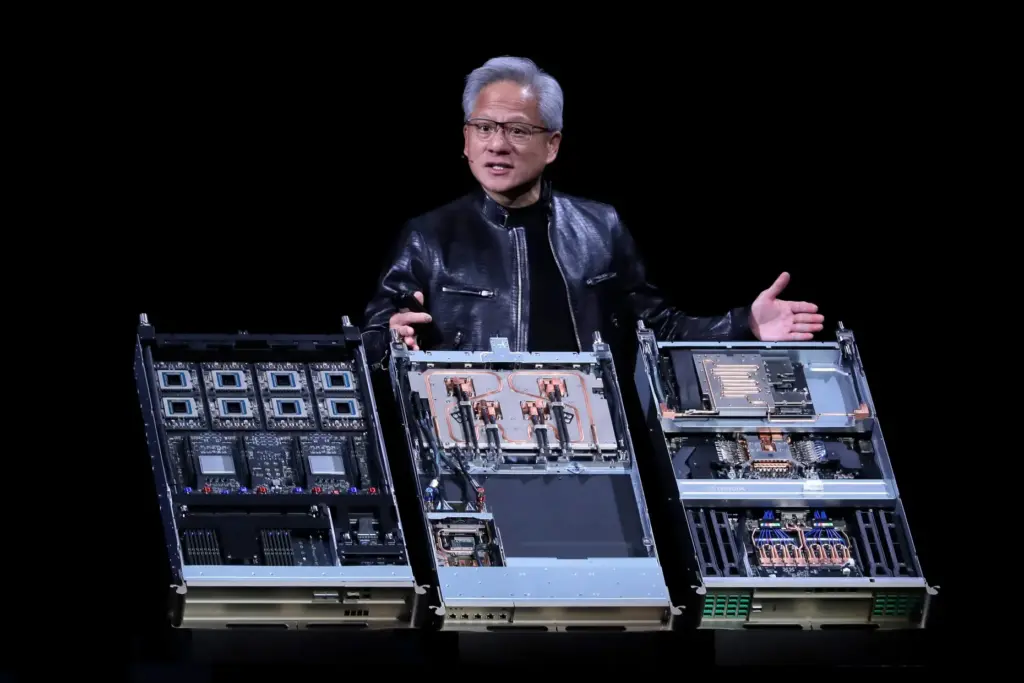 Nvidia CEO Jensen Huang delivers a speech during the Computex 2026 exhibition.