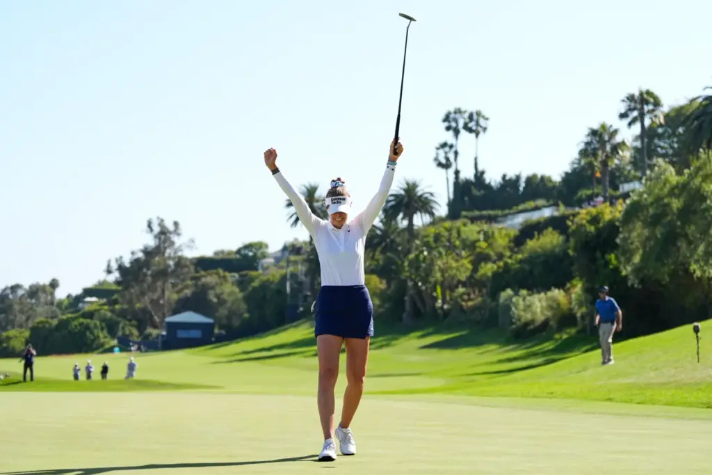 Nelly Korda reacts after winning the U.S. Women’s Open golf...