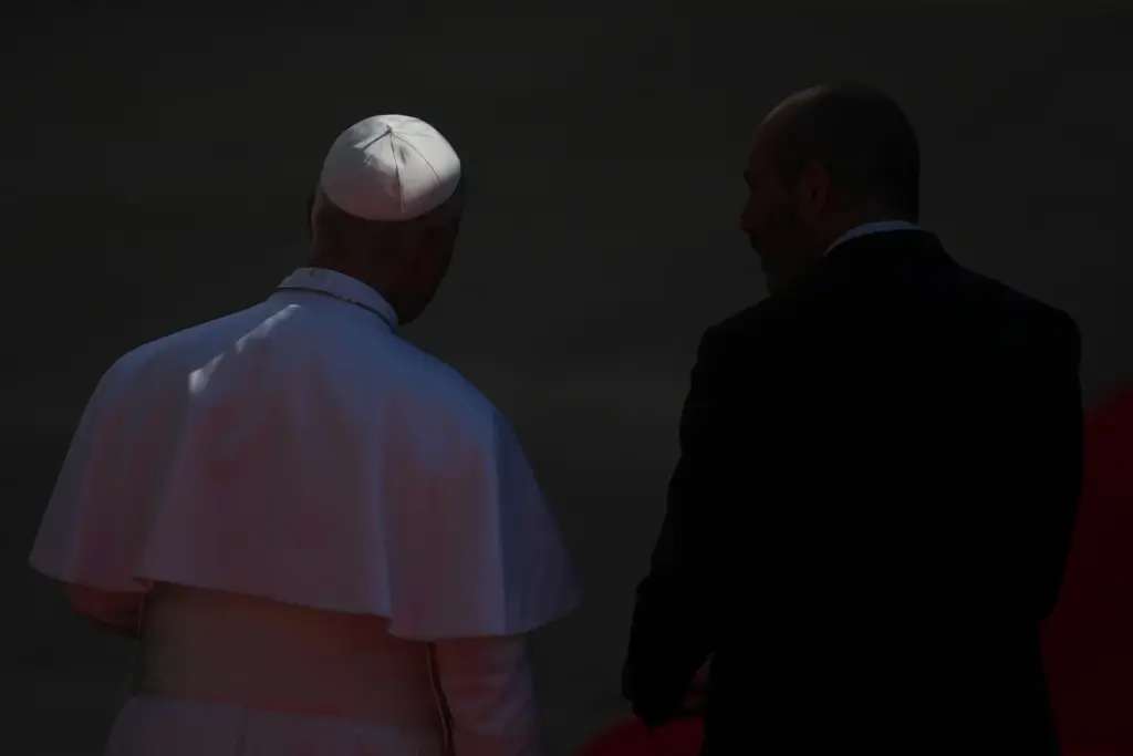 Pope Leo XIV arrives at the Spanish parliament in Madrid.