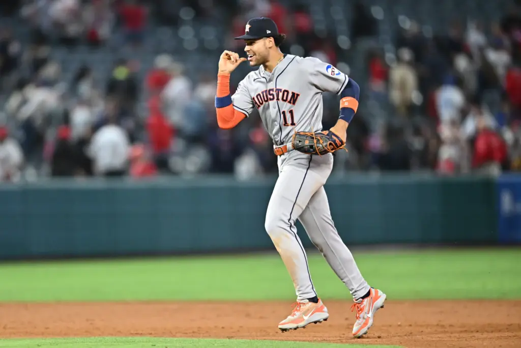 Houston Astros right fielder Cam Smith gestures after they defeated...