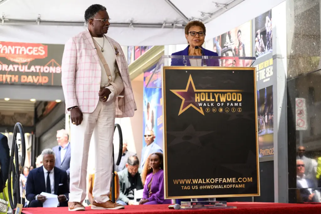 Mayor Karen Bass speaks at Keith David’s Hollywood Walk of...