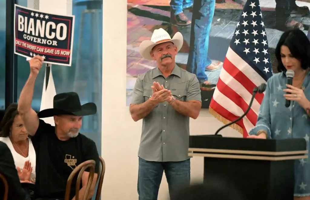GOP gubernatorial candidate and Riverside County Sheriff Chad Bianco waits...