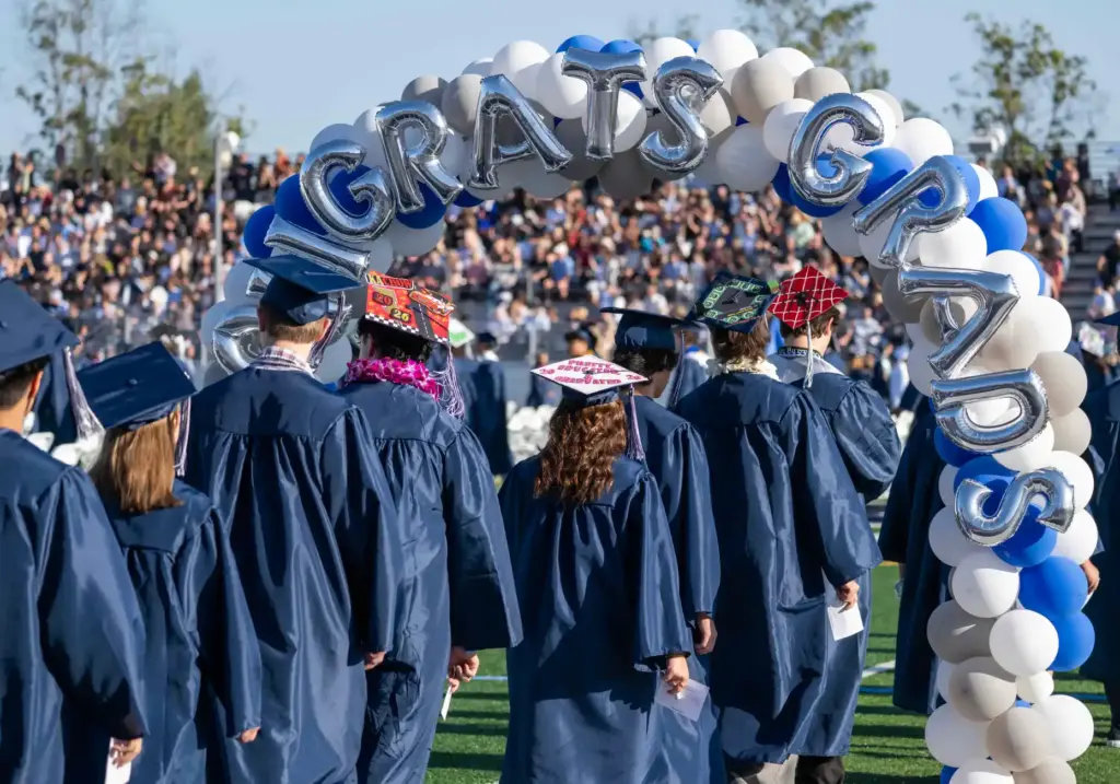 Members of Trabuco Hills High Schoolâs class of 2026 walk...