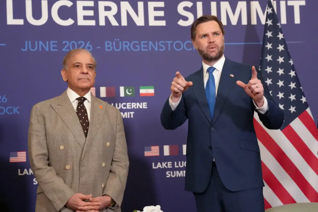 U.S. Vice President JD Vance, right, meets with Pakistan’s Prime...