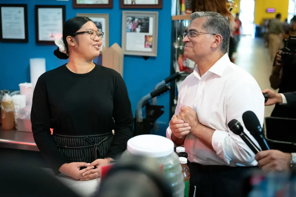 Democratic gubernatorial candidate Xavier Becerra meets voters at Mercado La...