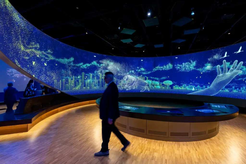 Exhibits on participating in democracy are displayed in the museum...