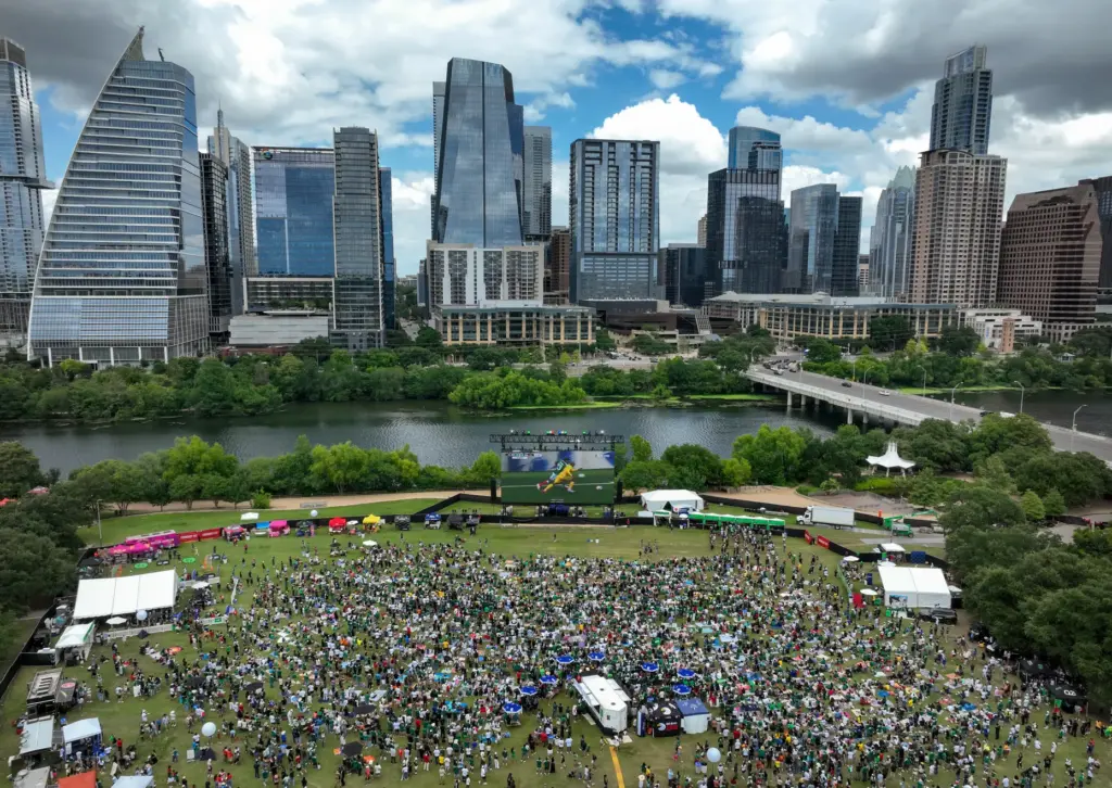 Fans gather at Auditorium Shores during Austin FC’s Austin Soccer...