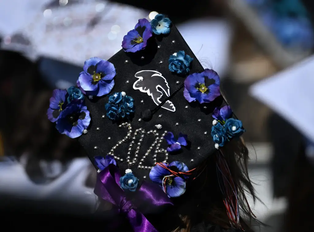 Huntington Beach High School graduates show their creativity by decorating...