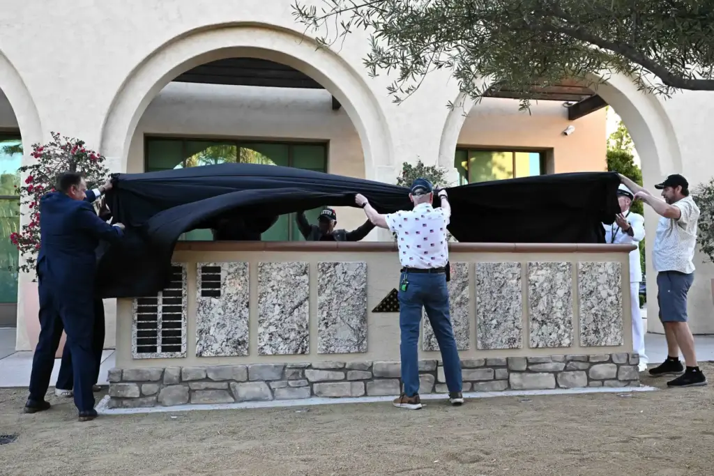 A new veterans monument is unveiled in Rancho Santa Margarita,...