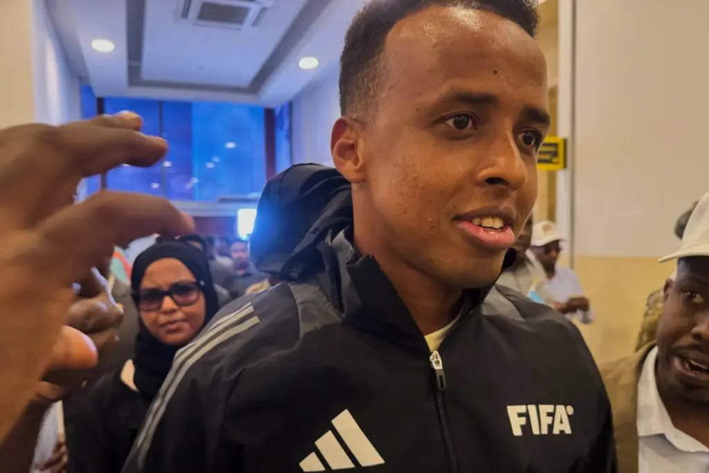 Referee Omar Artan, who was denied entry to the United States, arrives in Mogadishu, Somalia.